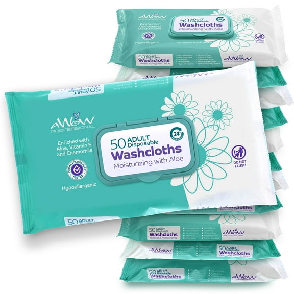 AWOW Professional Large Incontinence Cleansing Disposable Adult Wipes, 50ct, 12 Packs