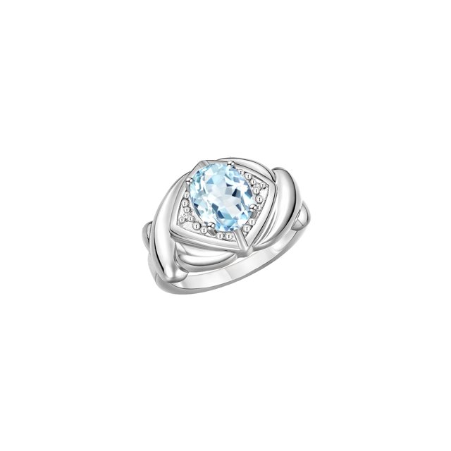 RYLOS Rings for Women Silver Ring XOXO Hugs & Kisses 9X7MM Gemstone & Diamond Ring March Aquamarine Jewelry for Women Size 8
