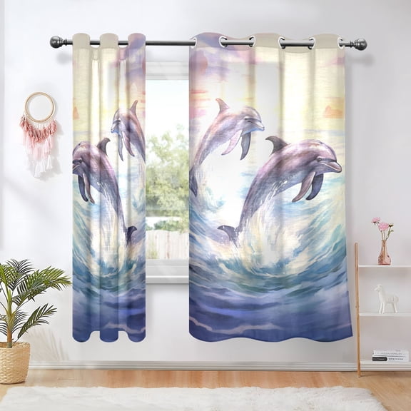 Dolphin Waves Blackout Curtains Thermal Insulation 63 inch Grommet for Bedroom Living Room Bathroom Kitchen Windows 2 Pack