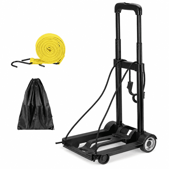 Folding Hand Truck, 55 Lbs Capacity 2 Wheels Heavy Duty Solid Construction Utility Cart, Luggage Cart with Bungee Cord and Bag, Portable Fold Up for Luggage, Shopping, Moving