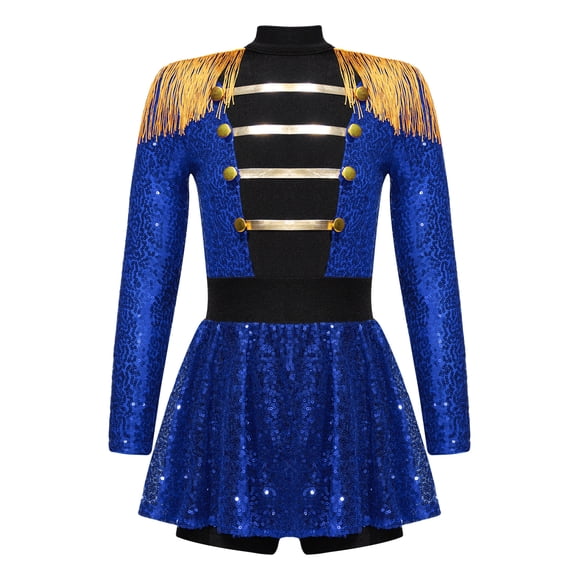 YiZYiF Costume de Ringmaster de Cirque pour Filles Enfants Veste à Franges à Manches Longues Justaucorps de Majorette Scintillant pour Fête d'Halloween Bleu 8