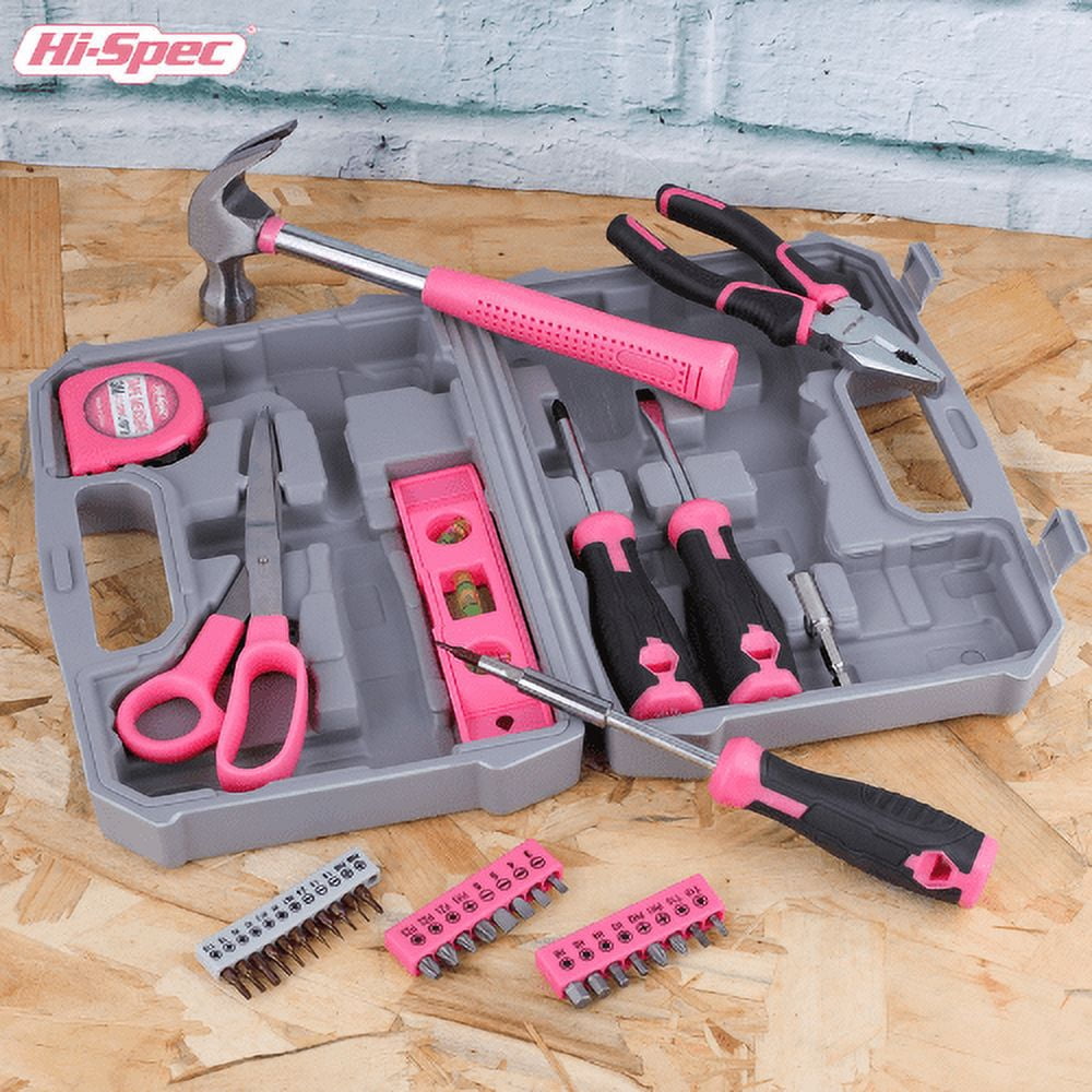 Hi-Spec 42pc Pink Household DIY Tool Set for Home, Office, College Dorm - Starter Basic Ladies Tools