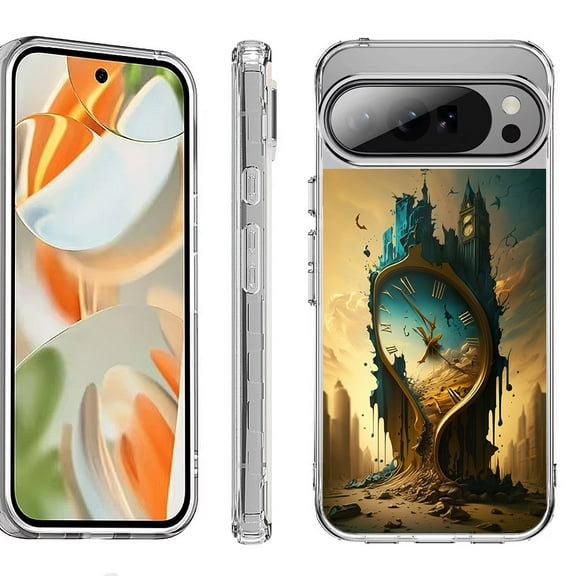 For Google Pixel 10 Pro XL Shockproof Protective Phone Case, by OneToughShield - Melting Clock