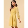 thumbnail image 4 of Vestido de Gasa Fluido Amarillo M Allegra K Con Cintura Elástica Con Cuello En V Y Manga 3/4, 4 of 6