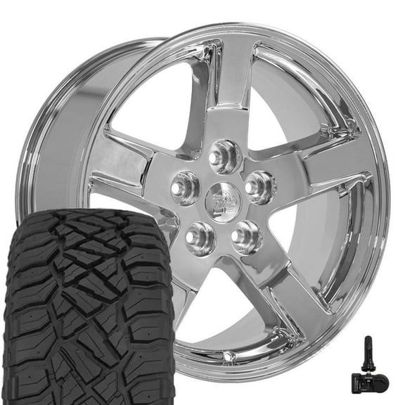 OE Wheels DG62 20 Inch Rims and Tires Fit Ram 1500 Style 5x139.7 20x9 Chrome - Hollander 2364 - TerraMax RT 275/55-20 (Set of 4)