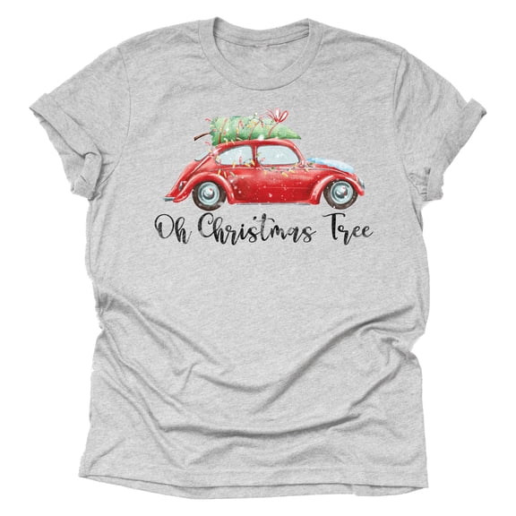 Oh Christmas Tree T-Shirt, Bug Shirt, Women Ladies Short Sleeve Adult Graphic Tees (Gray-Medium)