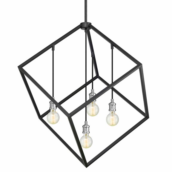 Z-Lite Vertical 4 Light 34" Steel Cage Pendant in Matte Black and Brushed Nickel