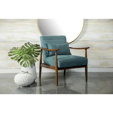 Wooden Arm Accent Chair Teal and Walnut