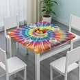 thumbnail image 3 of Colorful Rainbow Tie Dye Spiral Pattern Square Fitted Tablecloth with Elastic Edge,Square Table Cover,Washable Elastic Table Cover for Home Kitchen Party Decor 36"x36", 3 of 6