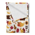 thumbnail image 2 of Harvest Soft Flannel Fleece Throw Blanket, Cartoon Fall Composition Nuts Maple Leaves Owls Roosters Pumpkins, Cozy Plush for Indoor and Outdoor Use, 50" x 70", Orange Red Brown, by Ambesonne, 2 of 5