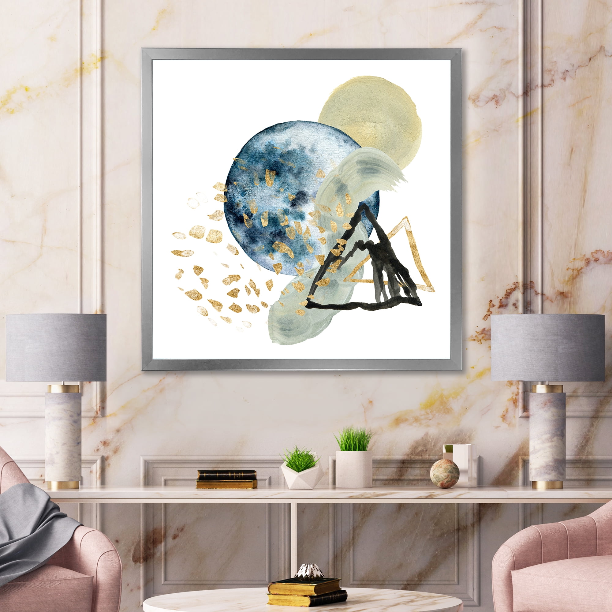Designart 'Minimalistic Landscape of Moon With Mountains II' Modern Framed Art Print