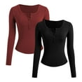 thumbnail image 1 of Timegard Womens Tops 2pc Ribbed Button Notched V Neck Blouse Fall Casual Slim Going out Tops Solid Color, 1 of 7