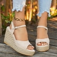 thumbnail image 2 of Rokment Platform Wedge Dress Sandals for Women Beach Elegant Casual Suede Peep Toe Espadrilles Chunky High Heels Ankle Strap Dress Summer Shoes Ladies Beige Size 6.5, 2 of 6