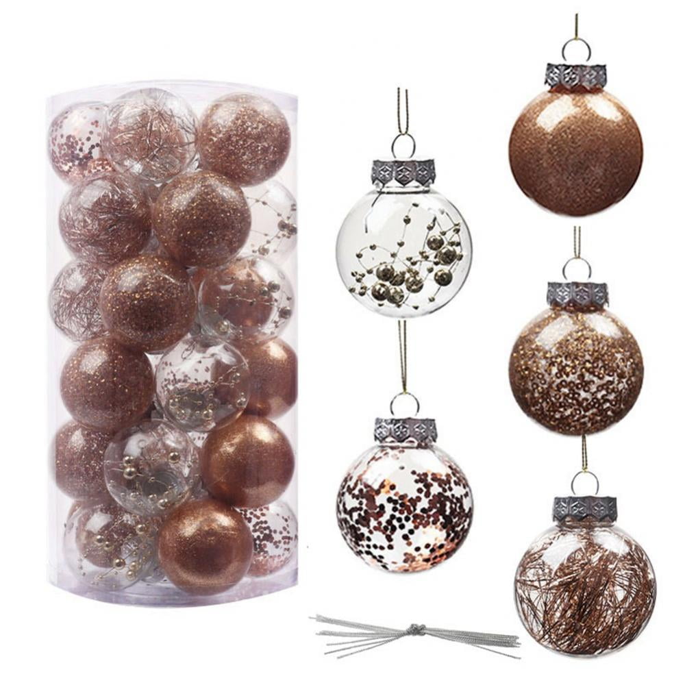 30Pcs Glittery Christmas Balls Plastic Shatterproof Xmas Tree Balls Ornaments (Champagne, 2.36