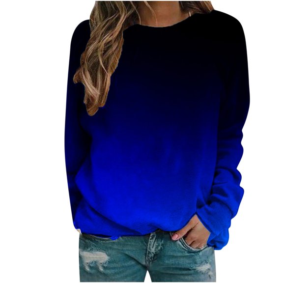 Moocorvic Women's Long Sleeve Shirts Women's Simple Crewneck Long Sleeve Casual Solid & Tie Dye Thin Pullover Sweatshirts Tops Shirts