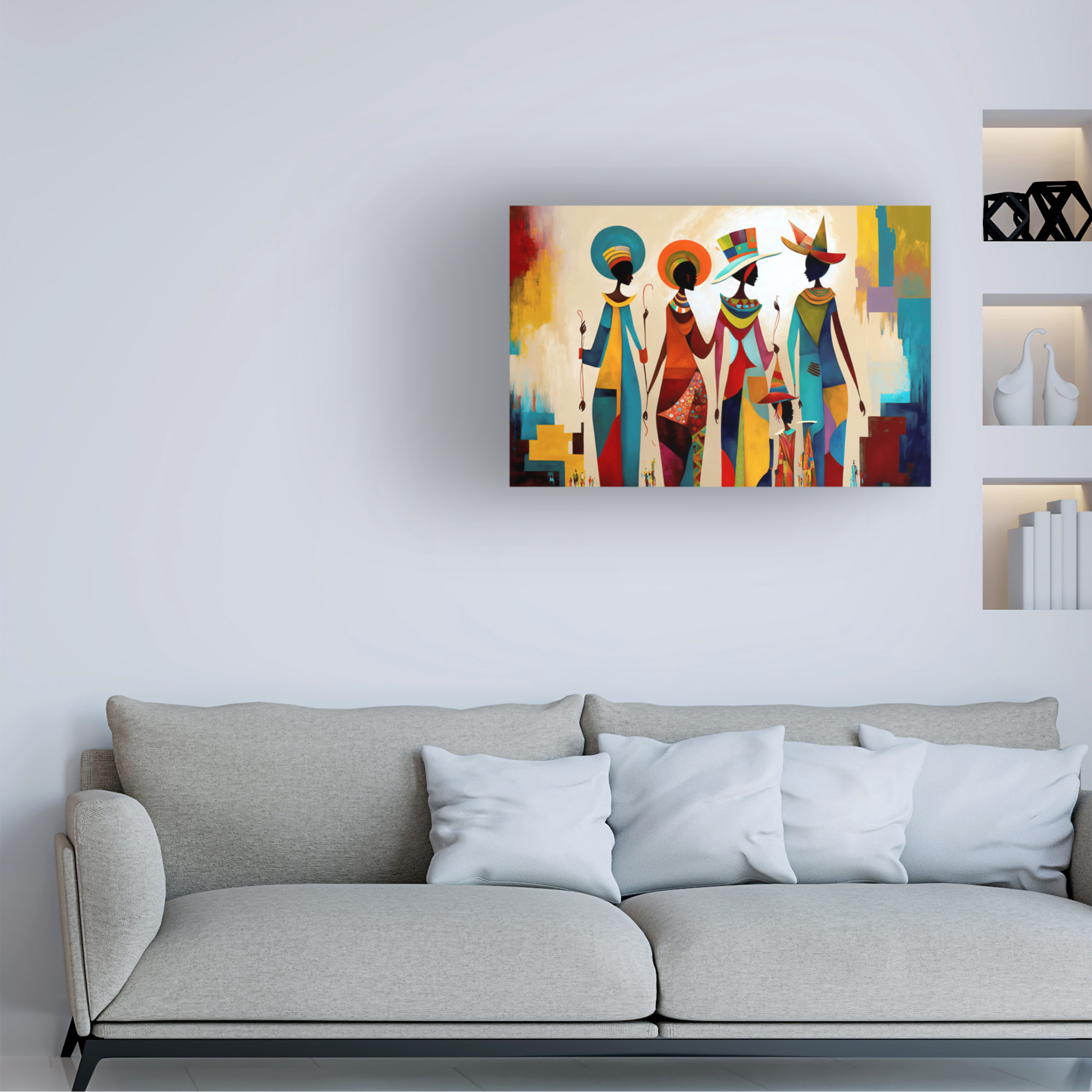 Canvas Wall Art - Ray Heere 'Mid Century Celebration Of All Cultures 3' Wall Art for Living Room, Bedroom, or Office DÃ©cor by Trademark Fine Art - 47 x 30 Inches