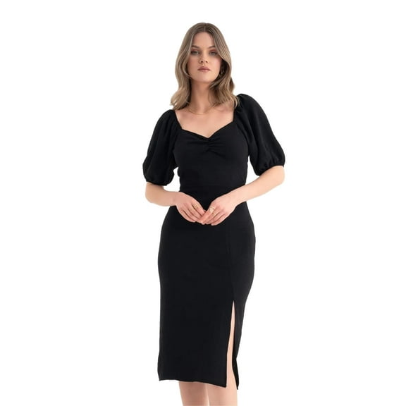 Sweetheart Neck Midi Dress with a Side Slit