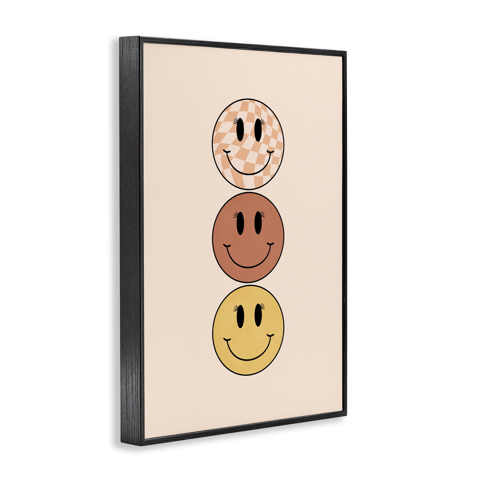Stupell Industries Retro Smileys Trio Novelty Painting Black Framed Art Print Wall Art, 12 x 18