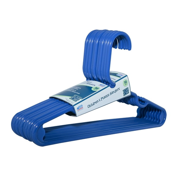 Your Zone Kids' Clothing Hangers, Blue, 10-Count, Fits Sizes Up to 8, Durable Plastic
