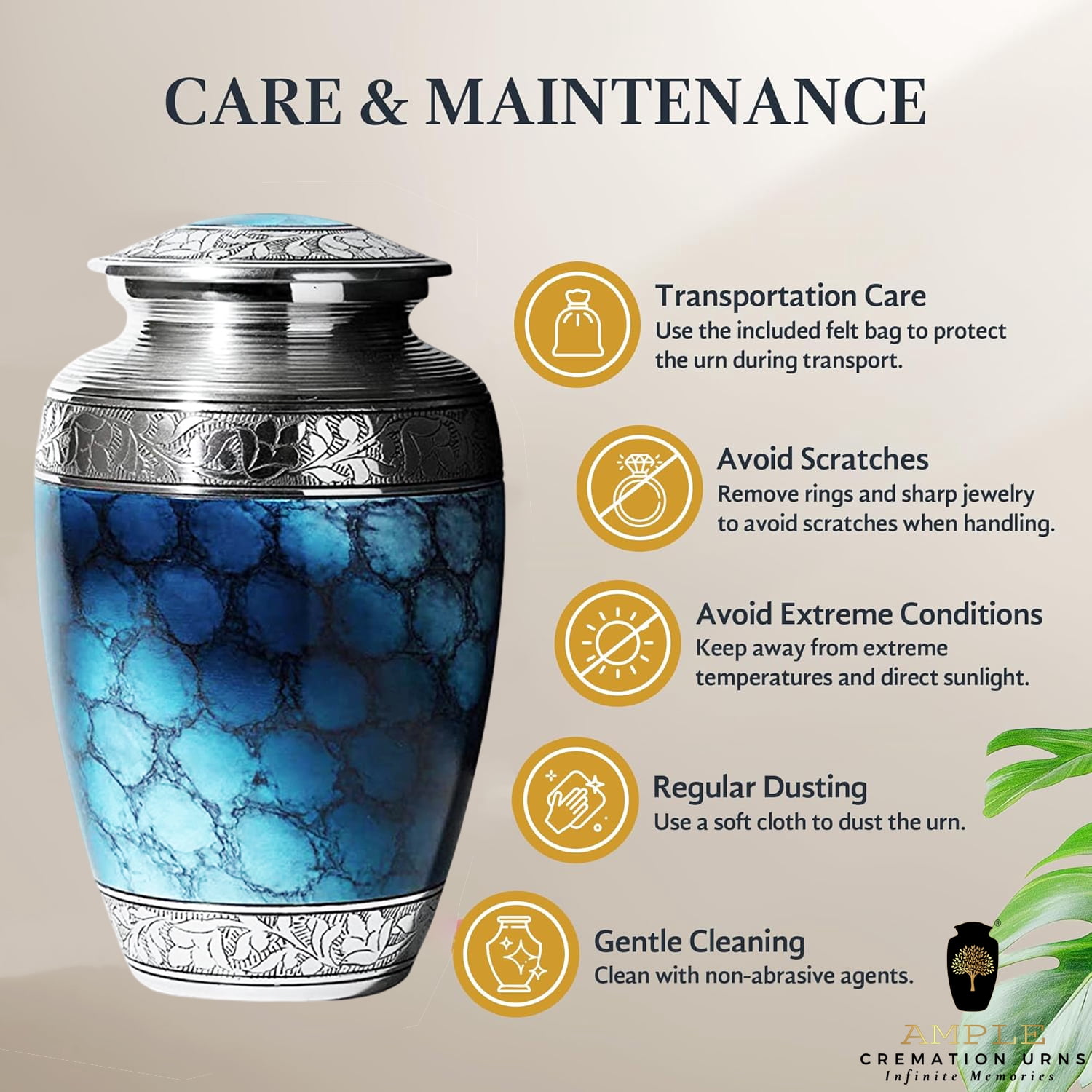 Blue Urn Handmade Aluminium Cremation Urn 10 Inch Memorial Urn for Human Ashes, Decorative urn Delivery in 2 days