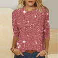 thumbnail image 2 of UVEASISHA 3/4 Length Sleeve Womens Tunic Blouse Casual Sequin Sparkly Tee Tops Trendy Party Clubwear Tops Pink XXL, 2 of 6