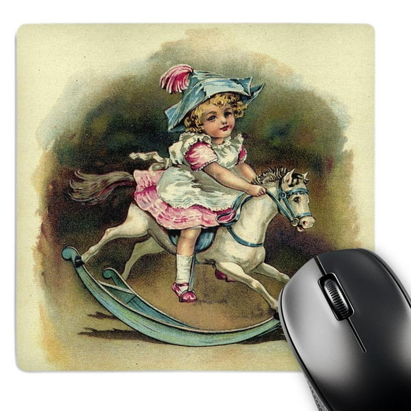 3dRose, Sweet Girl On Rocking Horse, MousePad