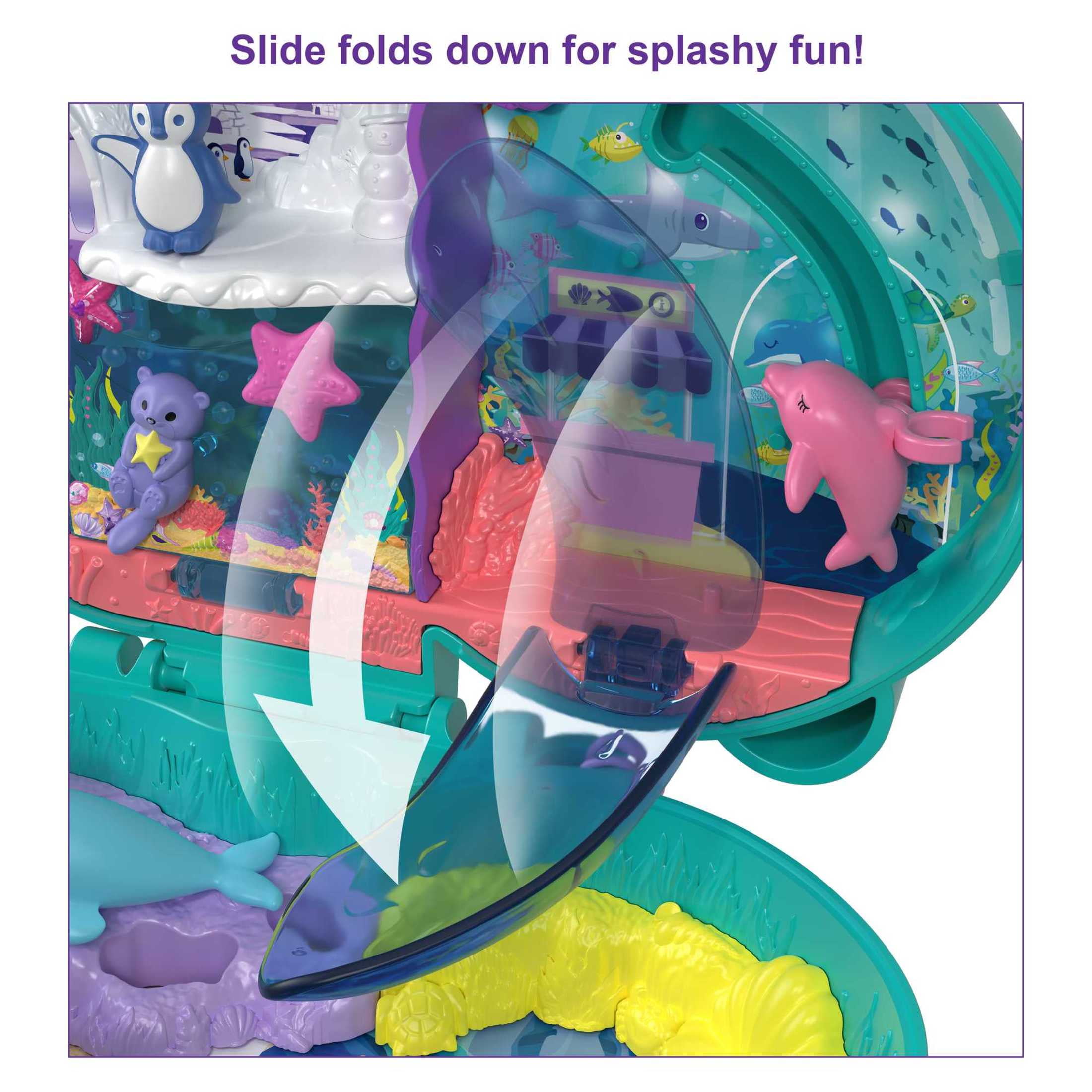 Polly Pocket Otter Aquarium Compact Playset with 2 Micro Dolls & Accessories, Travel Toys