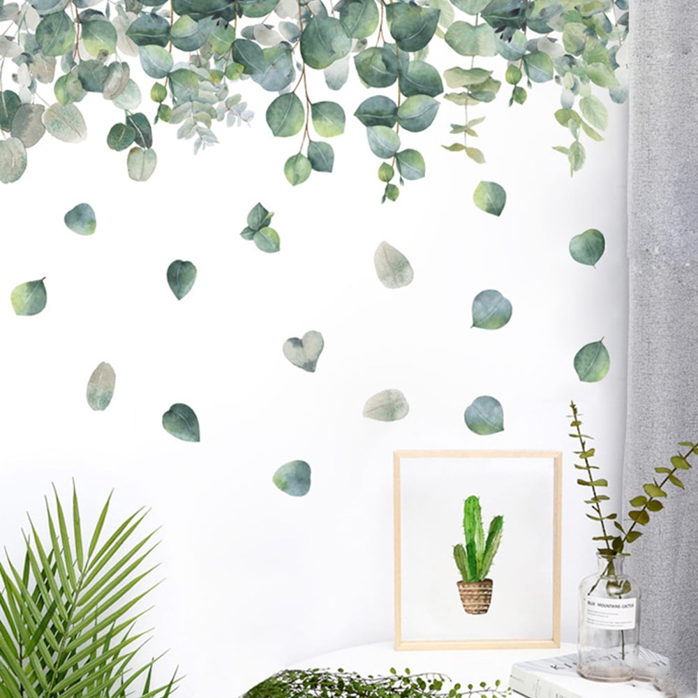 ODOMY Green Tropical Leaves Wall Decal, Nature Palm Tree Leaf Plants Wall Sticker Art Murals for ...