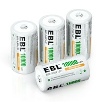 EBL D Size Rechargeable Batteries D Cell 10000mah NiMH Battery, 4 Counts 1.2V