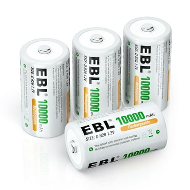 EBL D Size Rechargeable Batteries D Cell 10000mah NiMH Battery, 4 Counts 1.2V