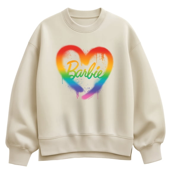 Barbie - Barbie Rainbow Heart  - Ladies Oversized Fleece Crew Sweatshirt