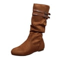 thumbnail image 2 of JUSLIO Boots for Women,Mid-Calf Round-Toe Slip-on Flat Buckle Strap Side Zipper Chelsea Boots, 2 of 9
