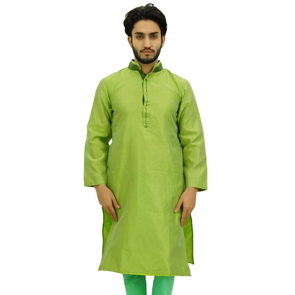 Atasi Classic Men's Dupion Green Kurta Pyjama Party Wear Designer Shirt-XXL