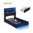 thumbnail image 2 of Twin Gaming Bed Frames with 4 Drawers and Storage Headboard, Faux Leather Upholstered Platform Beds with RGB LED Lights & Charging Station, Esports-Style Twin Bed Frame, Black, 2 of 9