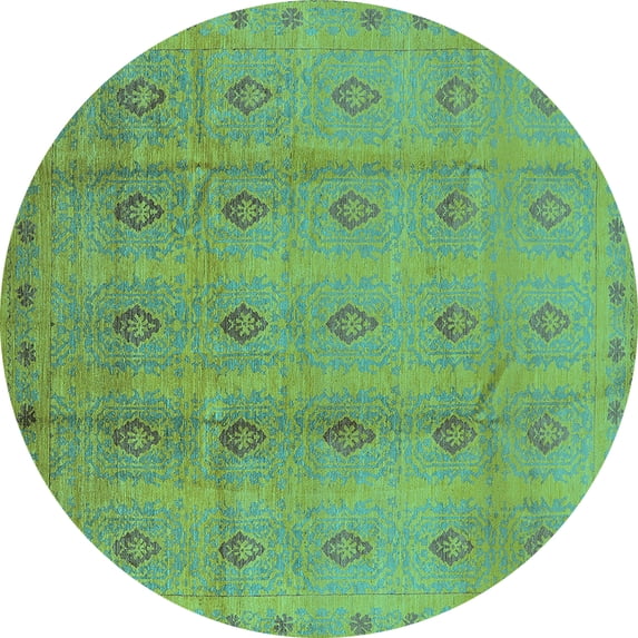 Ahgly Company Indoor Round Oriental Turquoise Blue Industrial Area Rugs, 5' Round