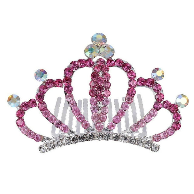 Crystal Hair Crown Comb Attractive Tiara Headdress Hair Accessory for kids Children Girls (Pink)