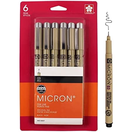Sakura Pigma 50037 Micron Blister Card Ink Pen Set, Black, 03 6CT