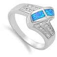 thumbnail image 4 of Blue Simulated Opal Elegant Ring .925 Sterling Silver Band White CZ Jewelry Female Size 6, 4 of 4