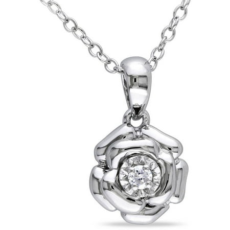 Miabella Diamond-Accent Sterling Silver Floral Pendant, 18