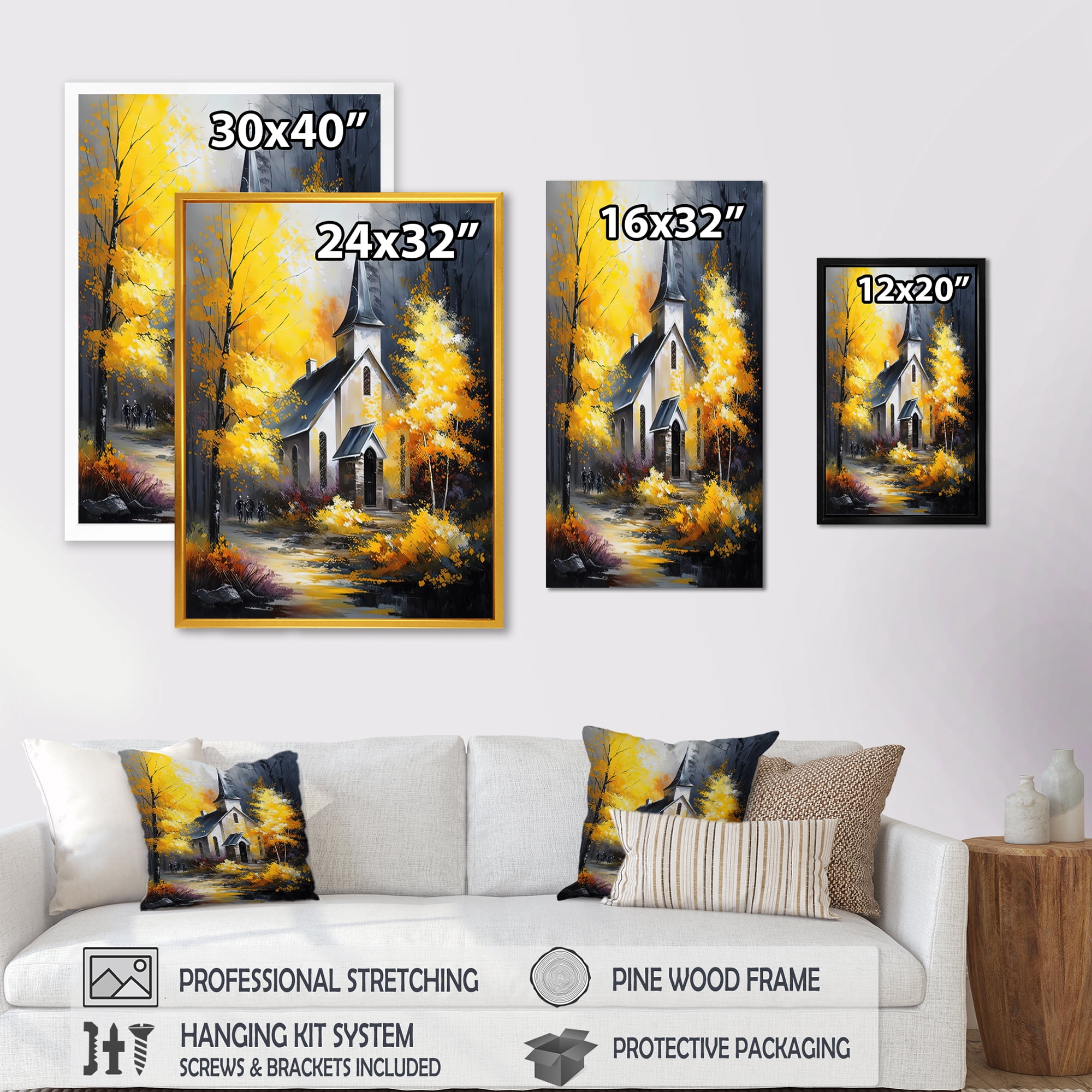 Designart Church In Forest In Autumn I Canvas Wall Art