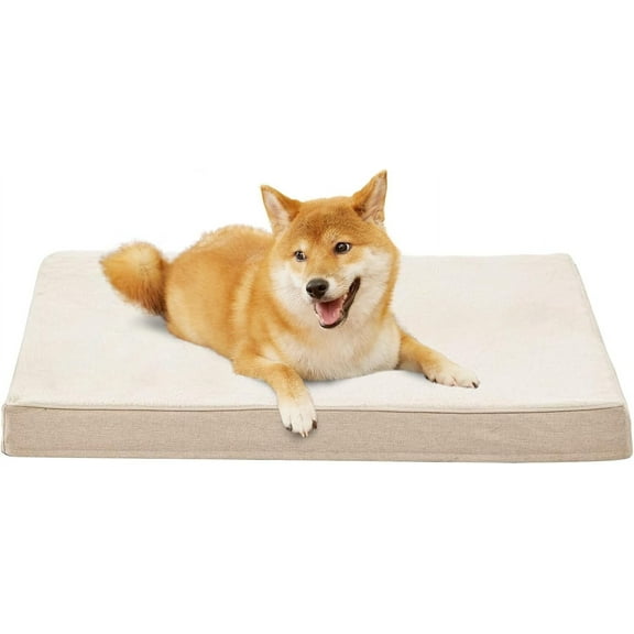 Memory Foam Large Dog Bed, Orthopedic Dog Bed for Crate with Cooling Gel Foam, Waterproof Liner and Washable Cover, Joint Relief Pet Sleeping Bed for Medium Large Dogs (Beige)