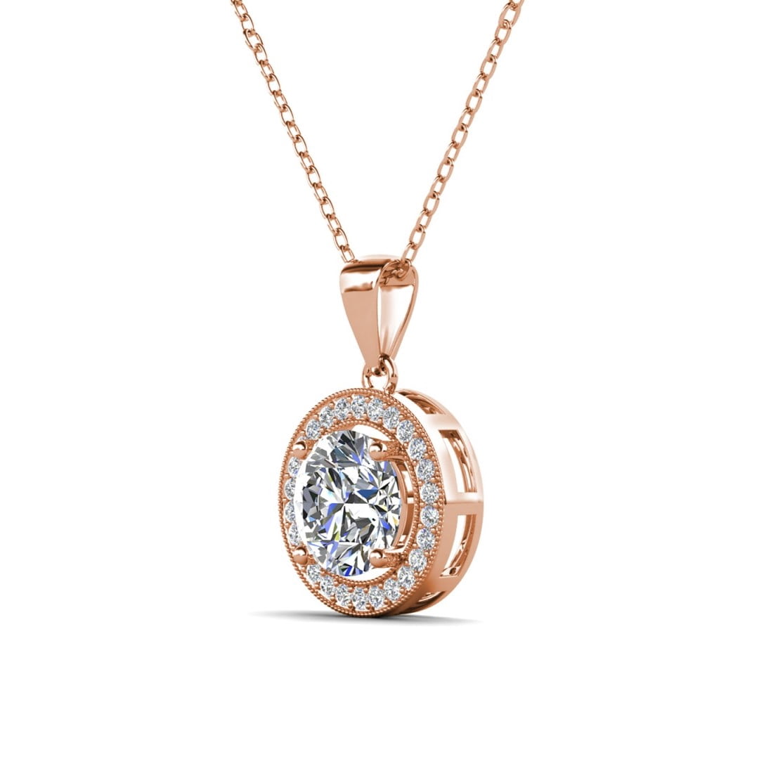 Cate & Chloe Blake 18k Rose Gold Plated Halo Necklace with Simulated Diamond Crystals for Women