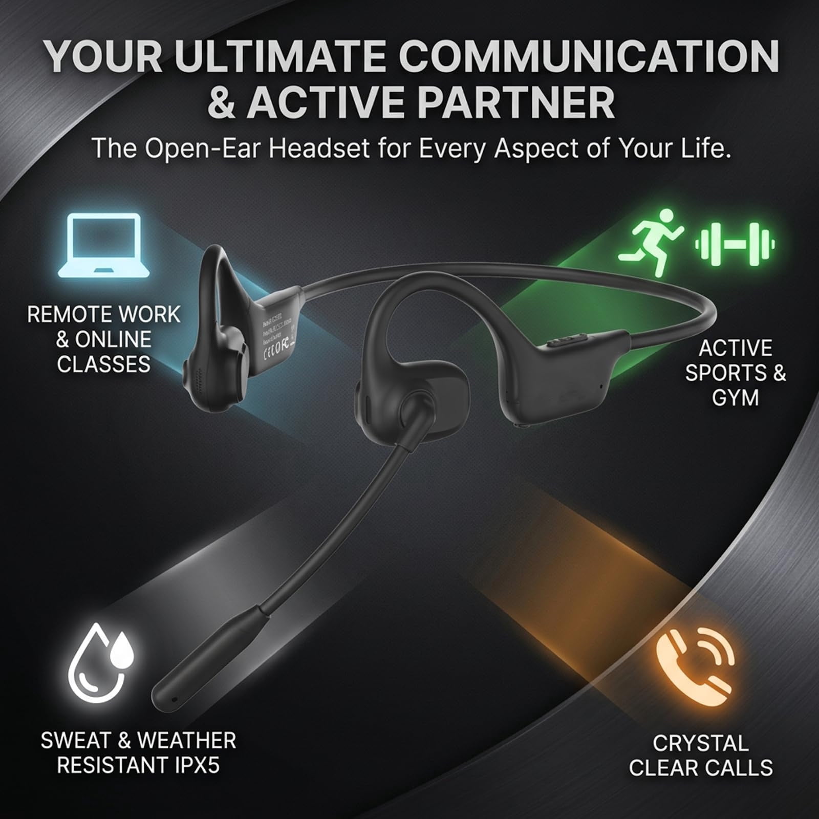 Bone Conduction Headset,Bluetooth Headset with Microphone,Open Ear Headphones with Mic,Truck Driver Headset, Noise Cancelling Wireless Headset with Mute Button