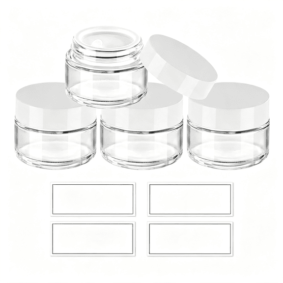 BPPEG 1 Oz Glass Jars with Lids &Amp; Inner Liners, 4 Pack | Refillable Small Glass Cosmetic Jars, Airtight Travel Containers for Creams, Lotions, Powders, Makeups