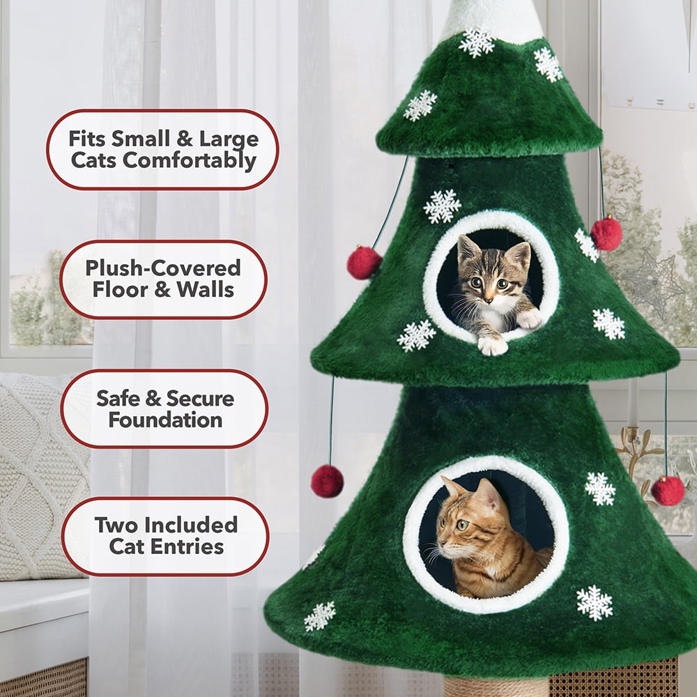 Stephan Roberts 52"  H Alpine Christmas Cat Tree Tower with Scratching Post, Cat Condo & Hanging Toys, Green