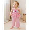 thumbnail image 5 of RUINIXCW Toddler Baby Girl Halloween Outfit Kids Infant Summer Fall Clothes Ghost Smocked Tie-Up Tulle Cami Tank Top and Elastic Waist Wide Legs Pants 2 Piece Set, 5 of 9