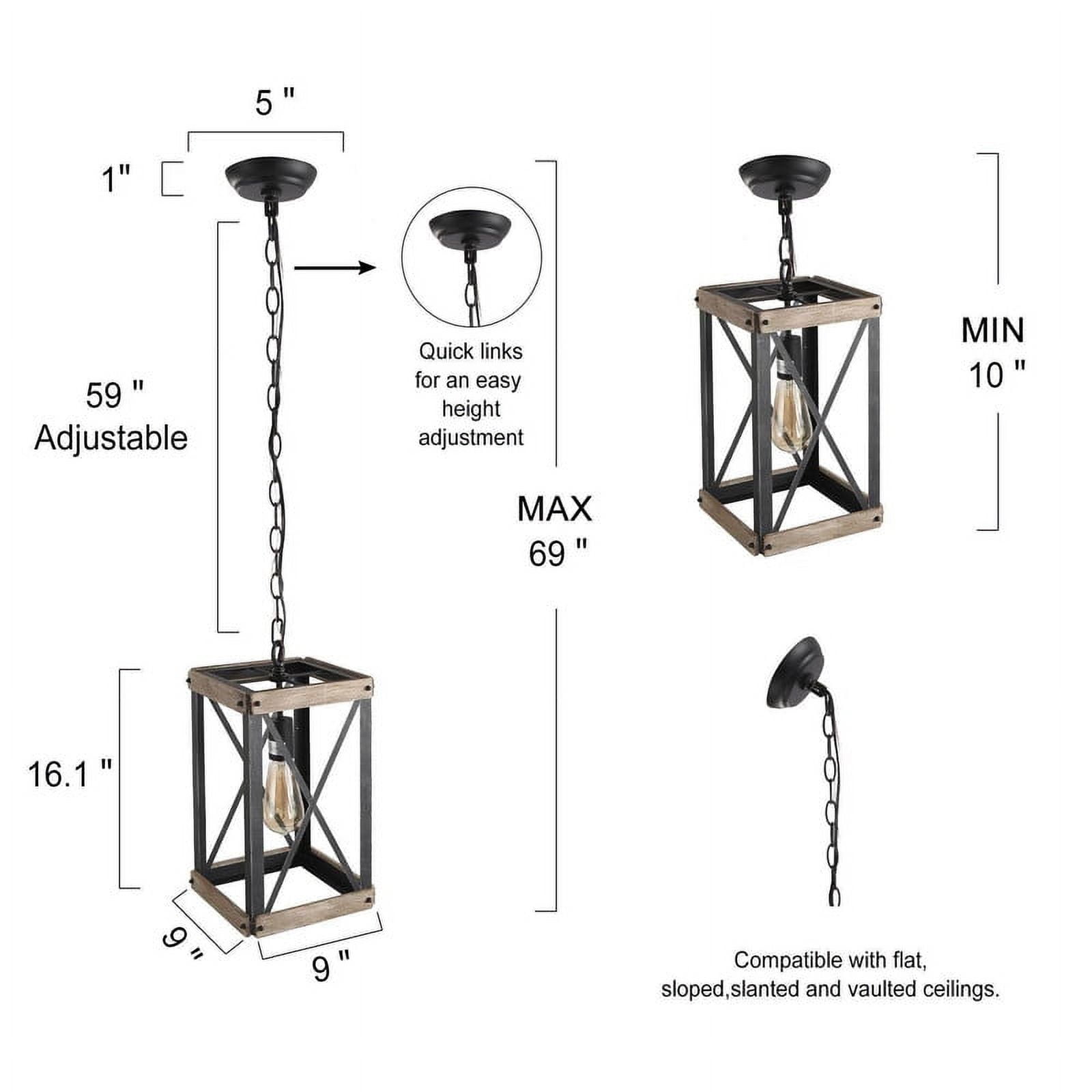 LNC 1-Light Farmhouse Pendant Light For Kitchen Island, Rustic Brushed Black and Wood Finish