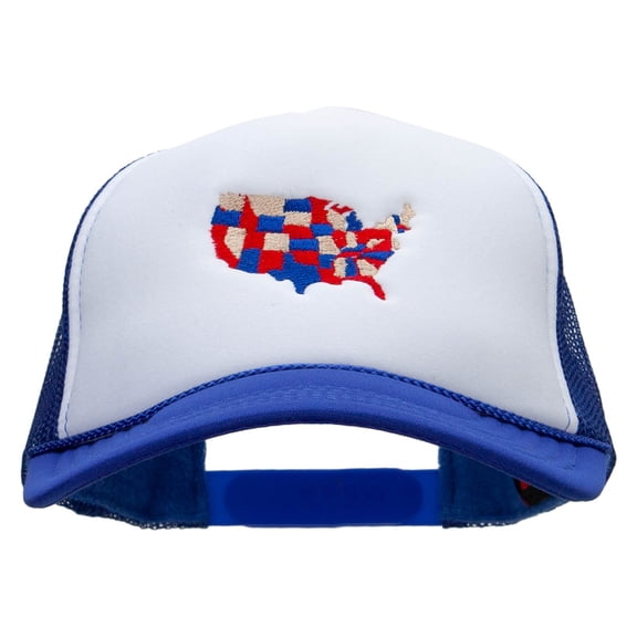 Patriotic States Embroidered Summer Foam Mesh Trucker Cap - Royal White OSFM