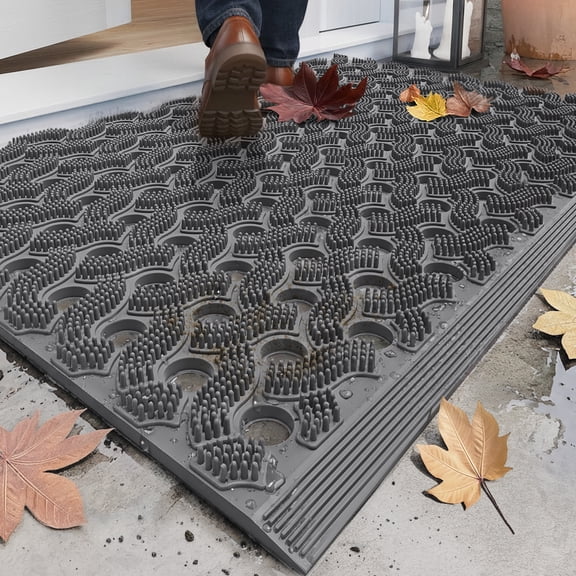 PABUBE Outdoor Doormat ,Durable Interlocking Welcome Mat, Dirt Trapper Rubber Mat and Non-Slip Low Pile Doormat for Entry Rug,Gray, 17" x 30"