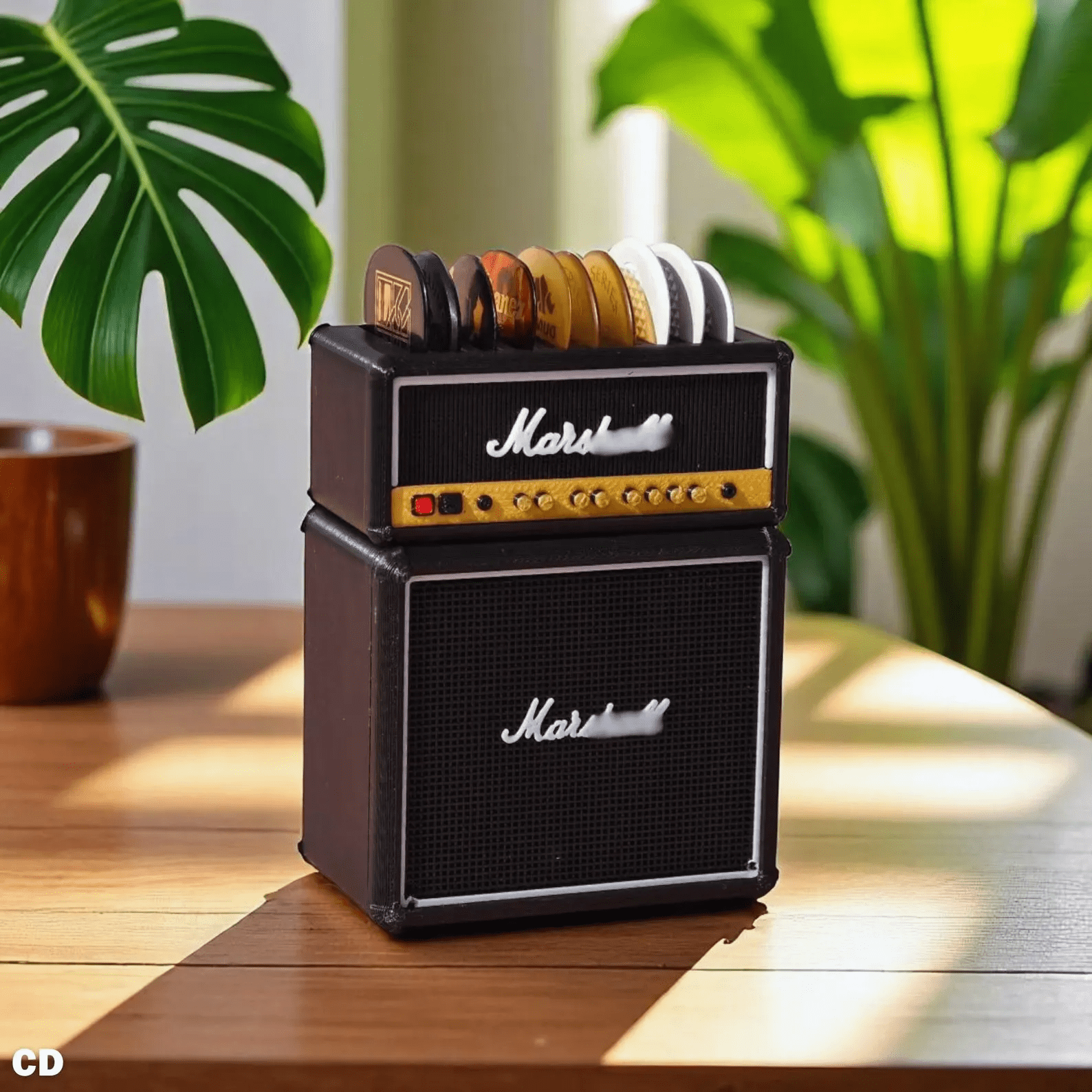 Customizable 3D Printed Guitar Amp Pick Holder with Drawer | Holds on Top + Extra Storage - Great Fathers Day Gift!